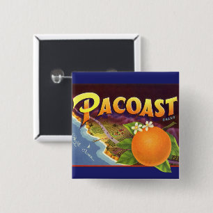 Vintage-Fruchtkisten-Etiketten-Kunst, Pacoast Oran Button