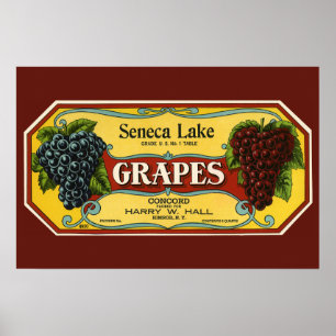 Vintage-Fruchtkisten-Etiketten-Kunst, Seneca Lake Poster