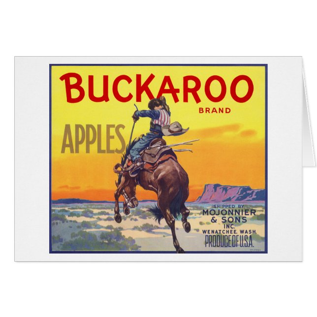 Vintage-Fruchtkisten-Etikettenkunst, Buckaroo-Äpfe (Vorderseite (Horizontal))