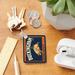 Vintage-Fruchtkisten-Etikettenkunst Cowboy auf Sch Schlüsselanhänger