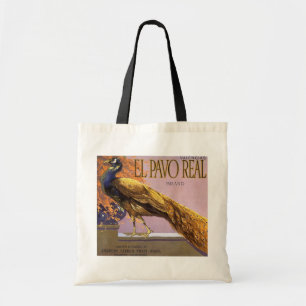 Vintage-Fruchtkisten-Etikettenkunst El Pavo Pfau V Tragetasche