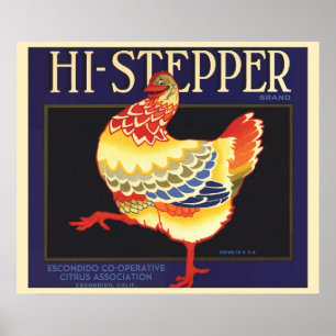 Vintage-Fruchtkisten-Etikettenkunst, Hi Stepper Hu Poster
