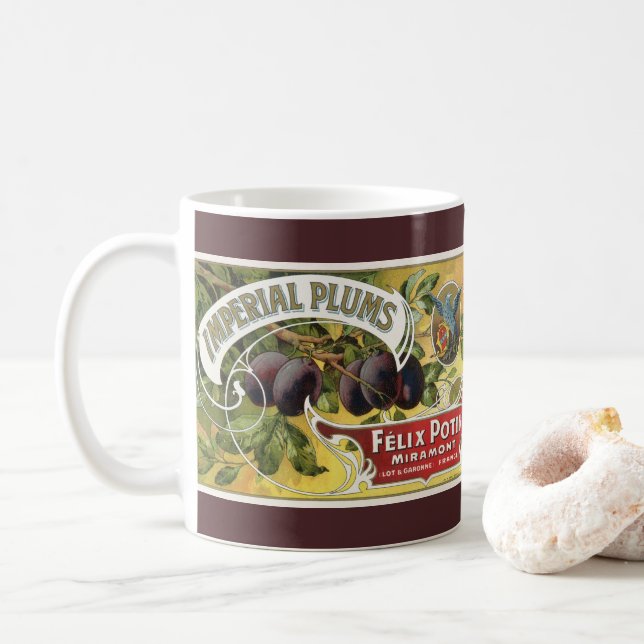 Vintage-Fruchtkisten-Etikettenkunst, Imperial-Pfla Tasse (Mit Donut)