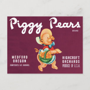 Vintage-Fruchtkisten-Etikettenkunst mit Piggy Birn Postkarte