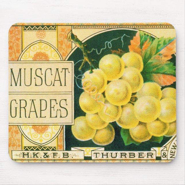 Vintage-Fruchtkisten-Etikettenkunst, Muskat-Traube Mousepad (Vorne)
