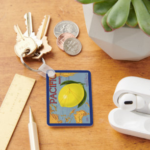 Vintage-Fruchtkisten-Etikettenkunst Pacific Lemon  Schlüsselanhänger