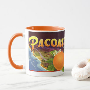 Vintage-Fruchtkisten-Etikettenkunst, Pacoast Orang Tasse