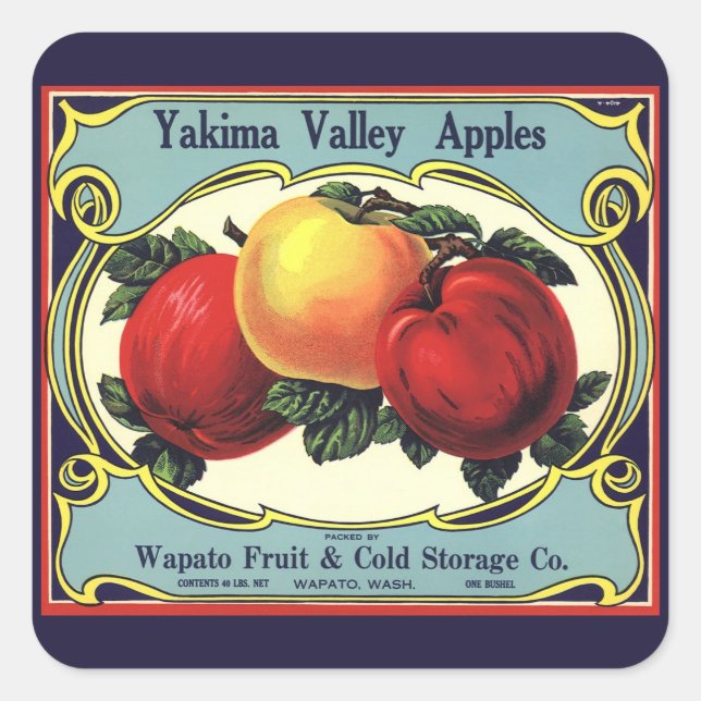Vintage-Fruchtkisten-Etikettenkunst Yakima Valley  Quadratischer Aufkleber (Vorderseite)