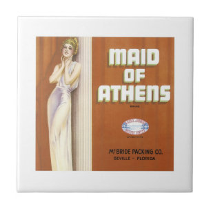 Vintage-Fruchtkistenetikett Maid of Athens Fliese