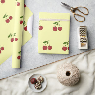 Vintage-Fruchtmuster Gelb & Rote Kirsche Geschenkpapier