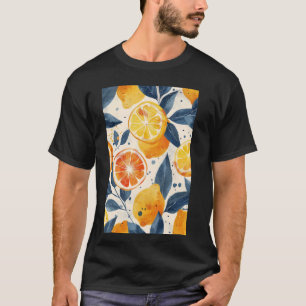 Vintage-Fruchtmuster-Kunst-Limonen-Wasserfarbe T-Shirt