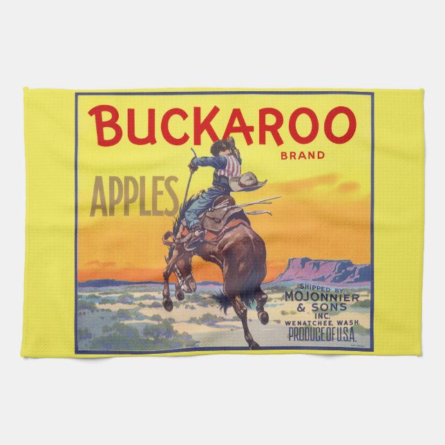 Vintage-Fruchtschachtel-Etikettenkunst, Buckaroo-Ä Geschirrtuch (Horizontal)