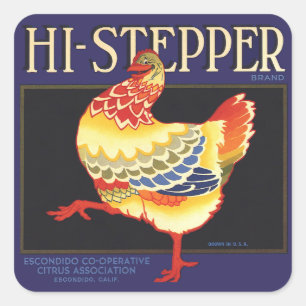 Vintage-Fruchtschachtel-Etikettenkunst, Hi Stepper Quadratischer Aufkleber