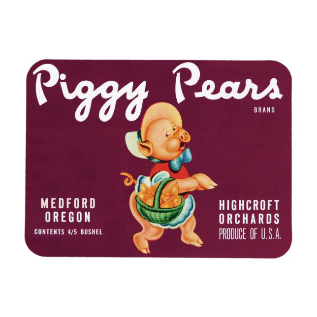 Vintage-Fruchtschachtel-Etikettenkunst mit Piggy B Magnet (Horizontal)