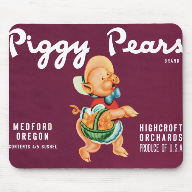 Vintage-Fruchtschachtel-Etikettenkunst mit Piggy B Mousepad (Vorne)