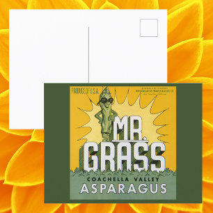 Vintage-Fruchtschachtel-Etikettenkunst Mr. Grass S Postkarte