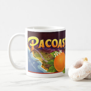 Vintage-Fruchtschachtel-Label-Kunst, Pacoast Orang Kaffeetasse