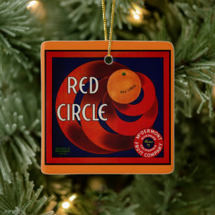 Vintage-Fruchtschachtel-Label-Kunst Roter Kreis Or Keramikornament