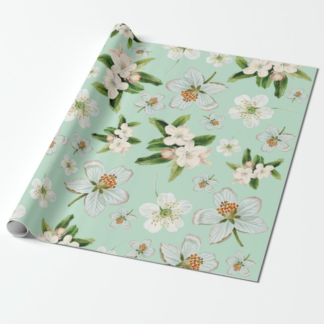 Vintage Frühjahrsblüte-Blume Muster Geschenkpapier (Ungerollt)