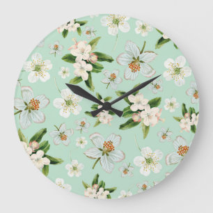 Vintage Frühjahrsblüte-Blume Muster Große Wanduhr