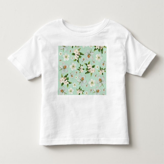 Vintage Frühjahrsblüte-Blume Muster Kleinkind T-shirt (Vorderseite)