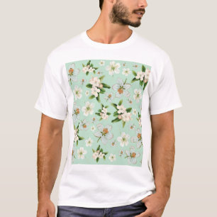 Vintage Frühjahrsblüte-Blume Muster T-Shirt
