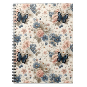 Vintage Frühling Rosa und Blaue Blumen & Schmetter Notizblock