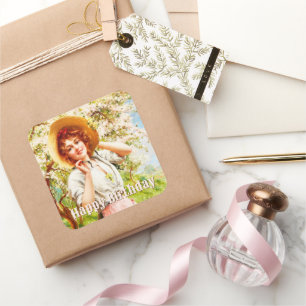 Vintage Frühlings- Emile Vernon Floral Geburtstag Quadratischer Aufkleber