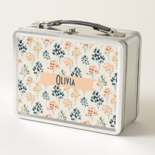 Vintage Frühlings-Orangengrün-Botanischer Name Metall Brotdose