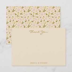 Vintage Frühlings-Rosé Grün Florale Hochzeit indiv Dankeskarte