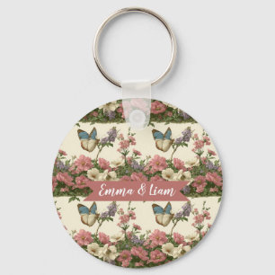 Vintage Frühlings-Schmetterling Blumen Garten für Schlüsselanhänger