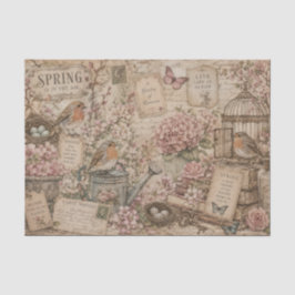 Vintage Frühlingsblumen Rotkehlchen handgeschriebe Seidenpapier