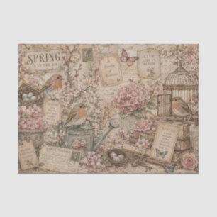 Vintage Frühlingsblumen Rotkehlchen handgeschriebe Seidenpapier