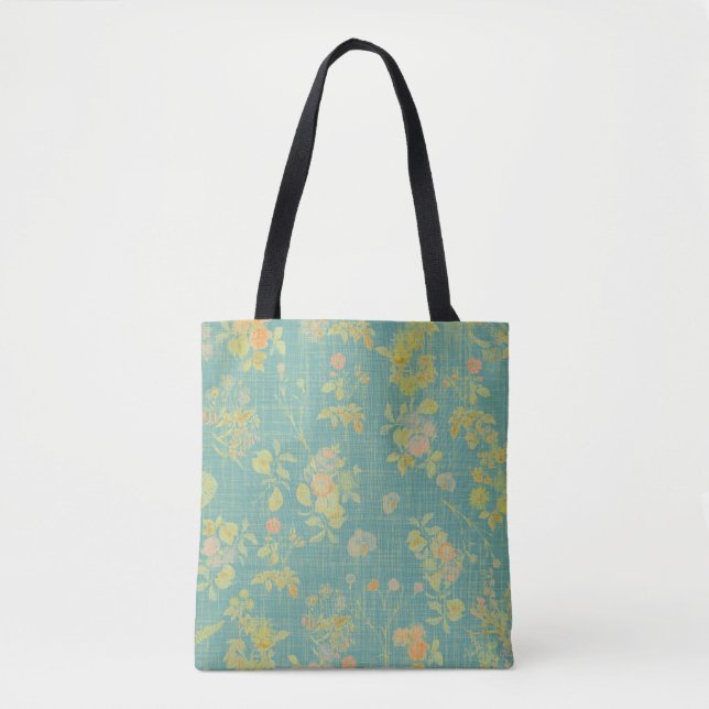 Vintage Frühlingsblumen Teal-Muster (Vorderseite)
