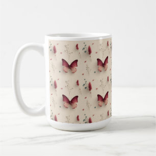Vintage Frühlingsblumen und rosa Schmetterling Kaffeetasse
