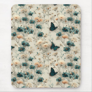 Vintage Frühlingsblumen und Schmetterlinge Mousepad