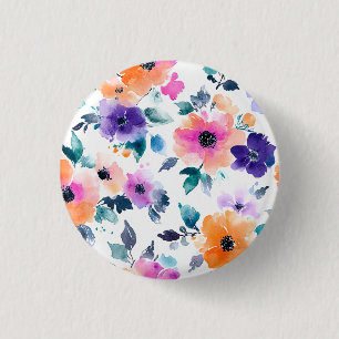 Vintage Frühlingsgarten Aquarell Blumen Button