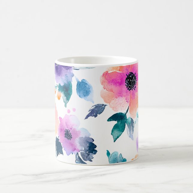 Vintage Frühlingsgarten Aquarell Blumen Kaffeetasse (Mittel)