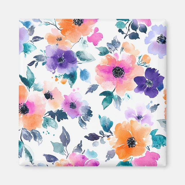 Vintage Frühlingsgarten Aquarell Blumen Magnet (Vorne)