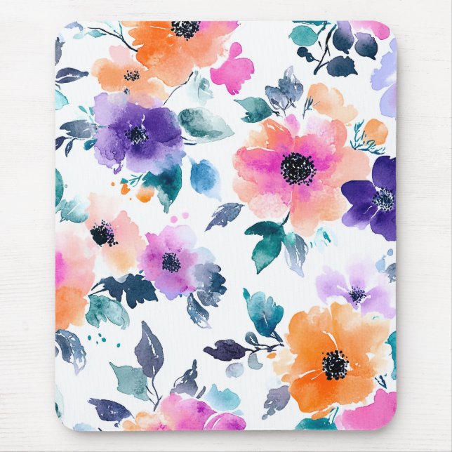 Vintage Frühlingsgarten Aquarell Blumen Mousepad (Vorne)
