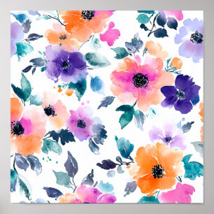 Vintage Frühlingsgarten Aquarell Blumen Poster