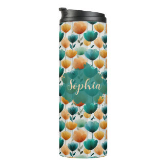 Vintage Frühlingsgelb und grüne Floral Thermosbecher