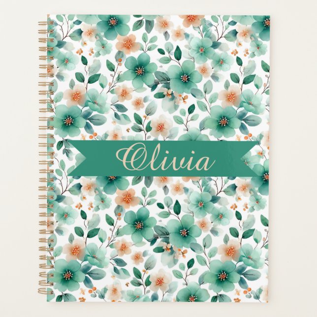 Vintage Frühlingsgrüne Florale Personalisierte Planer (Vorderseite)
