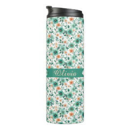 Vintage Frühlingsgrüne Florale Personalisierte Thermosbecher