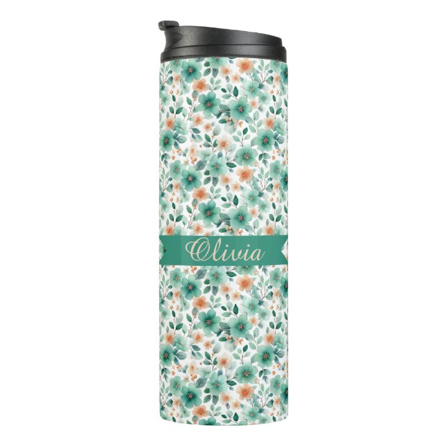 Vintage Frühlingsgrüne Florale Personalisierte Thermosbecher (Nach rechts gedreht)