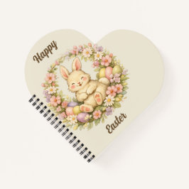Vintage-Frühlingshase-mit-Blumenkranz Ostern Notizbuch