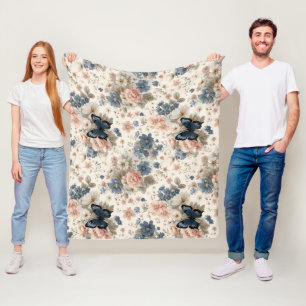 Vintage Frühlingsrosen und blaue Blumen & Schmette Fleecedecke