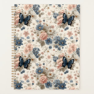 Vintage-Frühlingsrosen und blaue Blumen & Schmette Planer