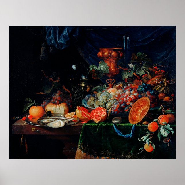 Vintage Fruits and Oysters Oil Paint Print Poster (Vorne)