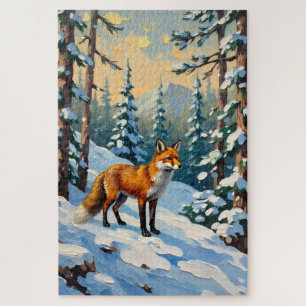 Vintage Fuchs im schneebedeckten Wald Weihnachtsbi Puzzle